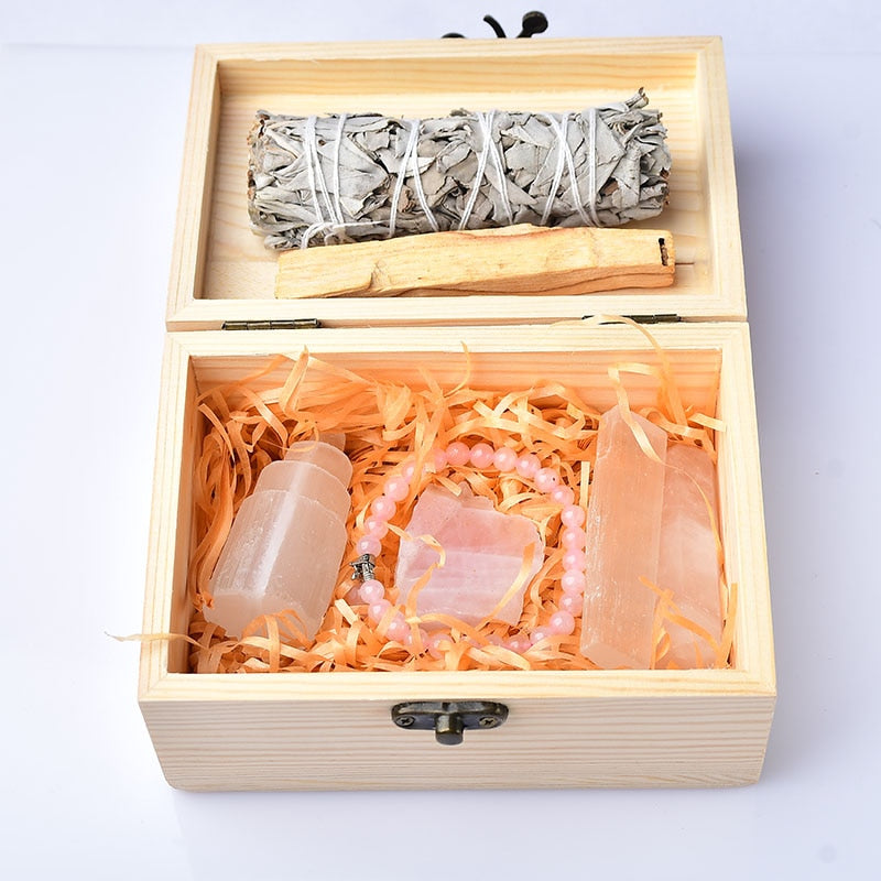 Meditation Gift set, Natural Crystal Amethyst Rose Quartz, Smudge Stick- The Witchy Gypsy