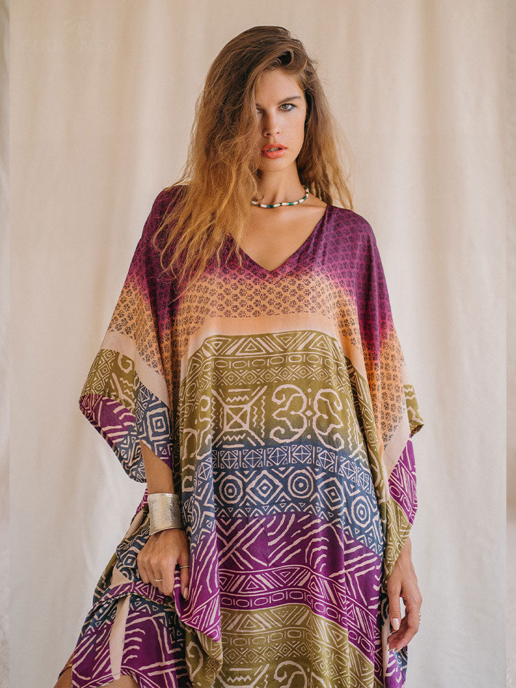 Multicolored Bohemian Printed Long Kaftan  - The Witchy Gypsy