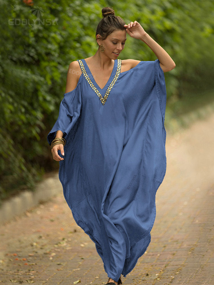 Bat Sleeve Summer Dress, Plus Size Women Beachwear, Kaftan- The Witchy Gypsy