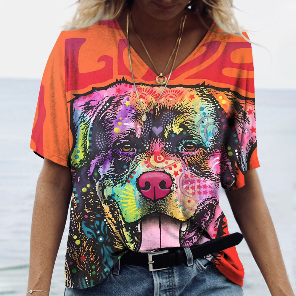 Bohemian Cute Dog Psychedelic Tshirt- The Witchy Gypsy