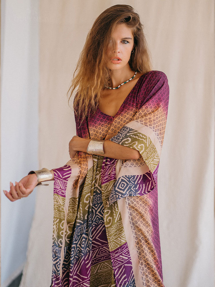 Multicolored Bohemian Printed Long Kaftan  - The Witchy Gypsy