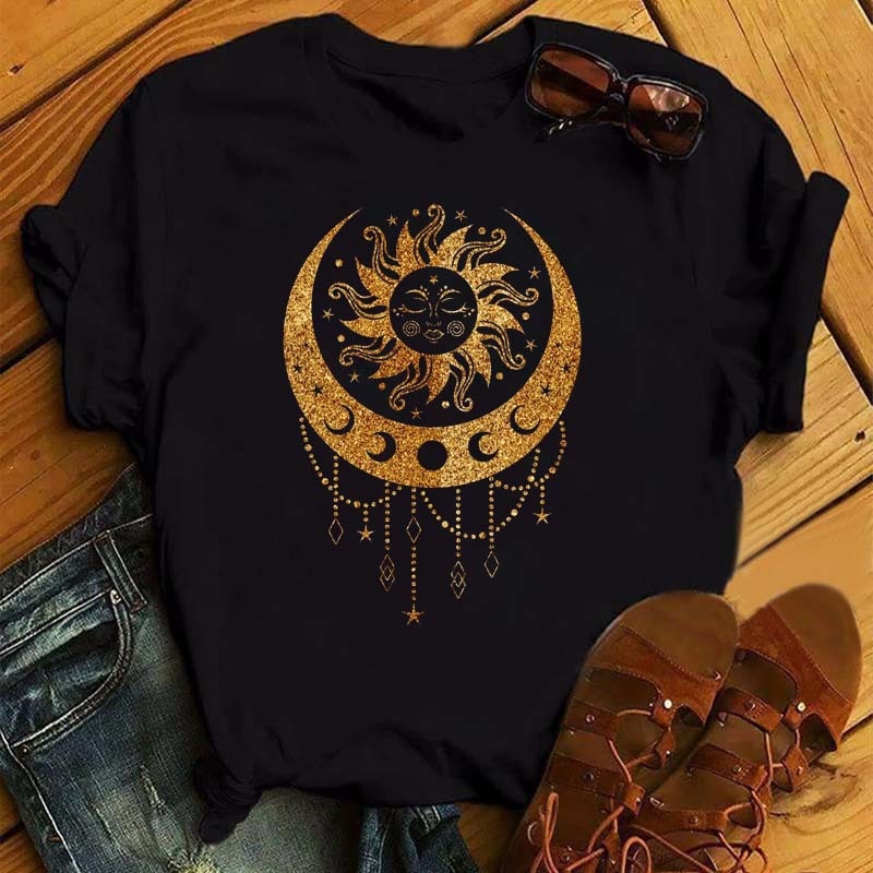 Golden Sun Moon Stars T Shirt - The Witchy Gypsy