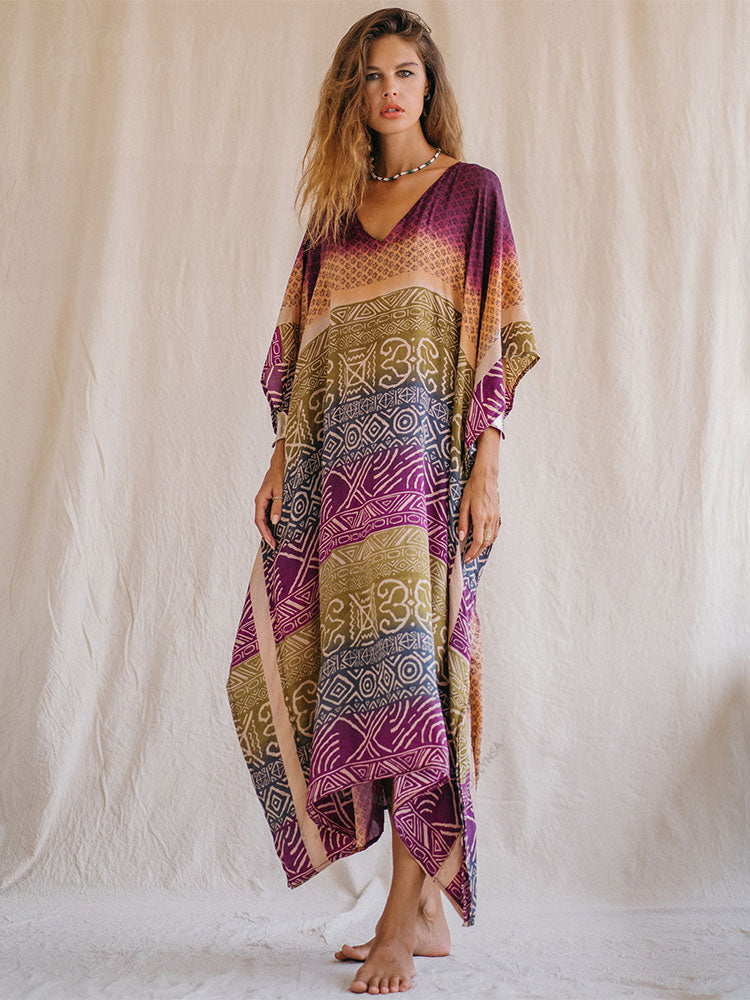 Multicolored Bohemian Printed Long Kaftan  - The Witchy Gypsy