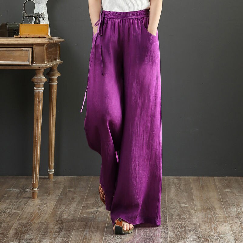 Vintage Linen Elastic Waist Wide Leg Pants - The Witchy Gypsy