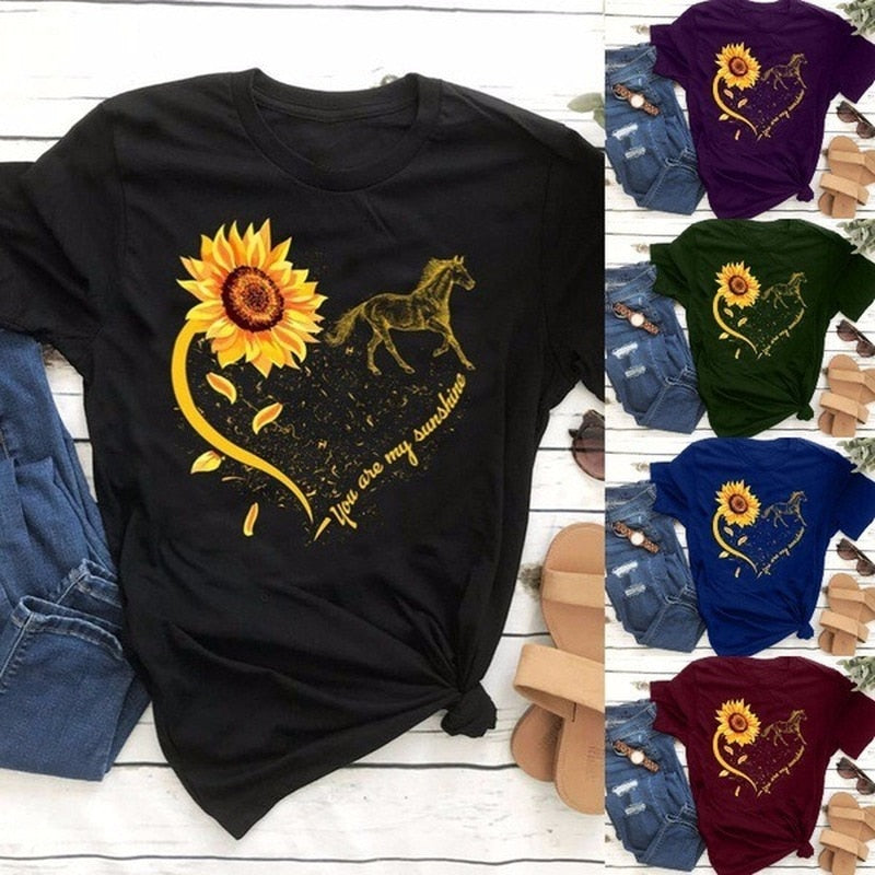 Sunflower Horse Heart T Shirt - The Witchy Gypsy