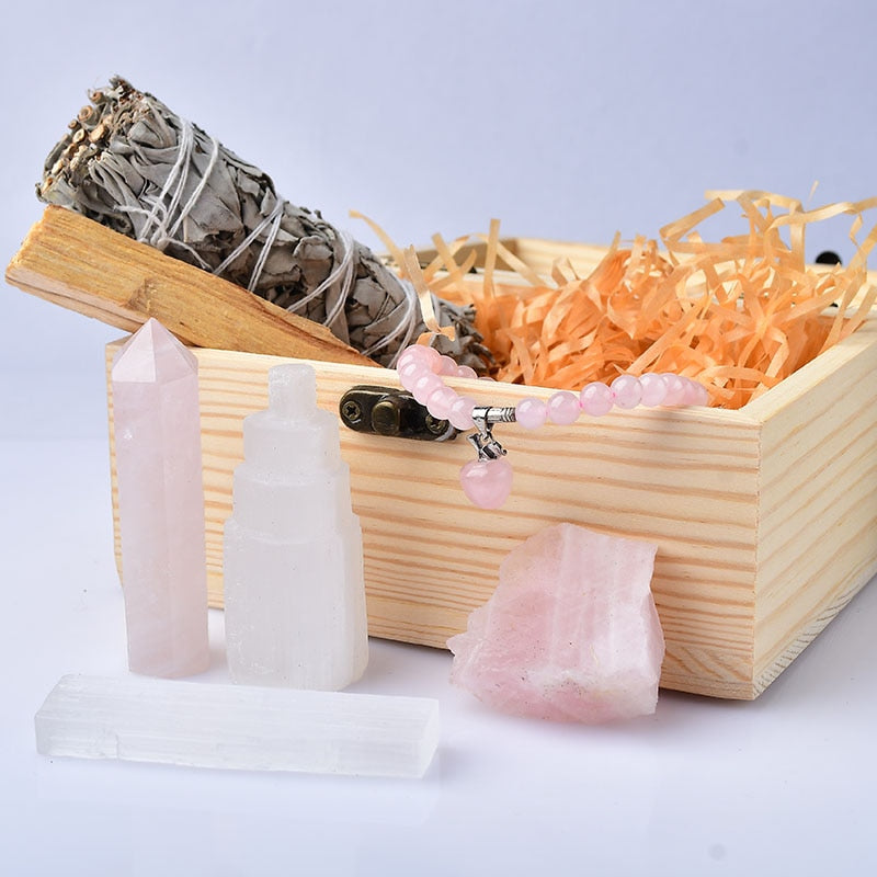 Meditation Gift set, Natural Crystal Amethyst Rose Quartz, Smudge Stick- The Witchy Gypsy